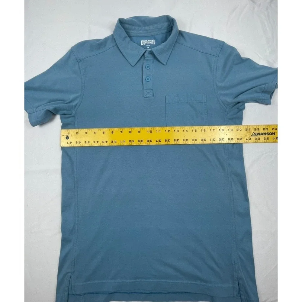 DULUTH TRADING CO TRIM FIT POLO SHIRT MENS M BLUE COOLMAX COTTON BLEND POCKET SH
